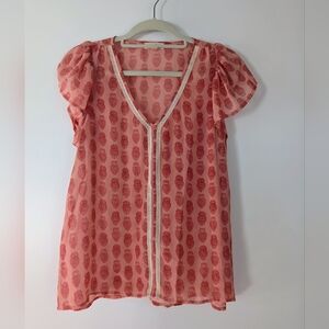 Maison Jules Owl Print Blouse – Sheer Pink – Size M 🦉✨
